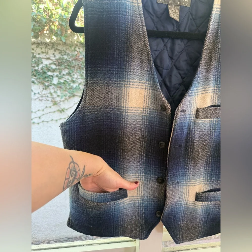 Vintage 90s Generra Reserve Wool Blend Blue & White Plaid Gorpcore Grunge Vest